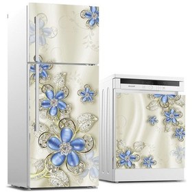 Resim Buzdolabı Ve Bulaşık Makinası Beyaz Eşya Sticker Kaplama Mavi Çiç (552850591) 