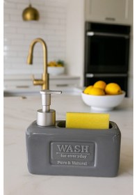 Resim Makri Home Şık Ve Fonksiyonel Seramik Süngerlikli Sıvı Sabunluk/deterjanlık, Gri, 500 Ml 