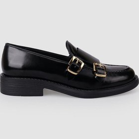 Resim Hakiki Deri Siyah Çift Tokalı Kadın Günlük Ayakkabı Siyah 