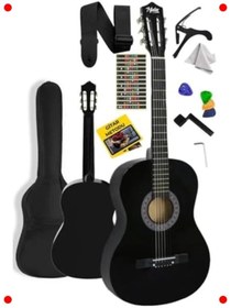 Resim NETWORK ART Yetişkin Klasik Gitar 4/4 - Ayarlı Sap - Siyah Tam Set 