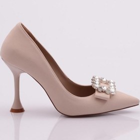 Resim Dgn 34125 Kadin Kare Taş Tokali Topuklu Ayakkabi 34125-1710-R13732 Bej 