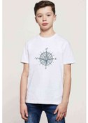 Resim Watercolor Compass Pusula Baskılı Unisex Çocuk Beyaz T-Shirt 