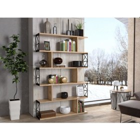Resim Wood'n Love Zambak 5 Raflı Altıgen Desen Kitaplık - Atlantik Çam / Siyah 