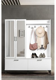 Resim Polo 2 Aynalı Kapaklı Kapılı Portmanto,vestiyer,ayakkabılık Beyaz 