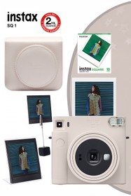 Resim Fujifilm Instax SQ1 Beyaz Fotoğraf Makinesi 10lu Kare Film Deri Kılıf Pleksi Çerçeve ve Kıskaçlı Stand 
