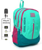 Resim Coral High Sport Yeşil-pembe Okul ve Günlük Sırt Çantası USB ve AUX Çıkışlı 23229 