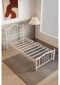 Resim Argimo Bella Tek Kişilik Ferforje Tarz Beyaz Metal Karyola 90 x 190 CM 