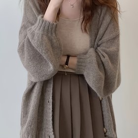 Resim İlkbahar ve Sonbahar için Yeni Şık Kadınlar Düz Renk Kore Tarzı V Yaka Uzun Kollu Hırka, Retro Kaliteli Bol Kesim Fener Kol Kazak Ceket Tek Düğme Tasarım, İlkbahar ve Sonbahar Modası, Retro Desen, Yumuşak Kumaş, Yüksek Kalite Malzeme, Önü Açık Kazak, Düğmeli Üst, Günlük Giyim, Moda Kadın 