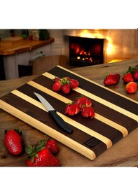 Resim Kaf Ahşap Dişbudak Siyah-beyaz Edge Grain Kesme Tahtası Medium 