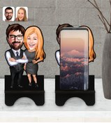 Resim Bk Gift Kişiye Özel Sevgililer Karikatürlü Ahşap Biblo Telefon Standı-100 