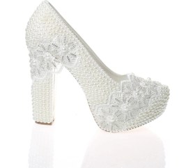 Resim Kadın Beyaz Sedef Inci Taş Işlemeli Gelin Ayakkabıe 