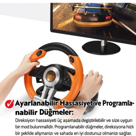 Resim Cosmostech Pxn V3 Pro Yarış Direksiyonu Seti – Pedallı 180° Oyun Direksiyonu Turuncu (Pc/ps4/xbox/switch) 