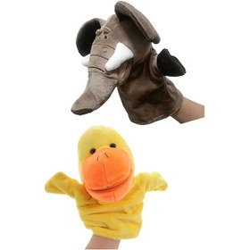 Resim Kukla Ağzı Hareket Edebilen Peluş 2'li Kukla - Ördek-fil 