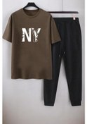 Resim Unisex New York Baskılı Eşofman Takımı Kahverengi 