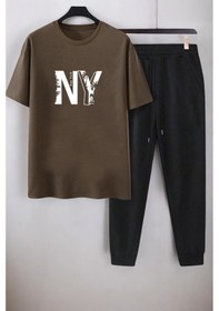 Resim Unisex New York Baskılı Eşofman Takımı Kahverengi 