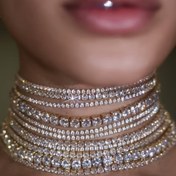 Resim Lüks ve Şık Çok Katmanlı Yapay Elmaslı Gerdanlık, Kadınlar İçin Moda Parıltılı Göz Alıcı Takı, Günlük ve Ziyafet Etkinlikleri İçin Alaşımlı Parti Aksesuarı 