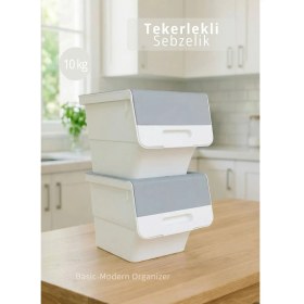 Resim Jet’s Home 2’li Gri Tekerlekli Sebzelik Patates Soğan Sepeti Modern Organizer Patateslik Basic Soğanlık 24 L 