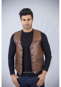 Resim Spor Dikişli Erkek Deri Cepken-Taba 