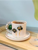 Resim Cocohomeceramic 24 Ayar Altın İşlemeli Çiçek Figürlü % 100 El Yapımı Kahve Fincanı Cocohome29 
