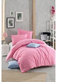 Resim Tek Kişilik Lastikli Pembe Yıldız Desenli Nevresim Takımı 