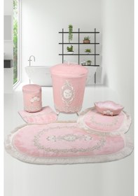 Resim Exclusive Pudra Pembe 6'lı Çeyizlik Dantelli Banyo Paspası Sepet Pudra 