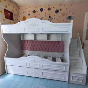Resim Mürsel Çocuk Ranzası (Beyaz - Çıtalı Model) 