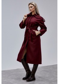 Resim Marvella Bordo Premium Apoletli Rüzgarlık Detaylı Kaşe Kaban Bordo 