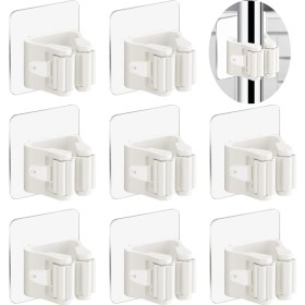 Resim Mena Rise 8’li Kendinden Yapışkanlı Süpürge ve Mop Tutucu – Duvara Monte Matkapsız Paspas Askısı, Ev, Mutfak, Bahçe, Garaj ve Depo Için Duvar Tipi Organizer, Temizlik Gereçleri Düzenleyici 