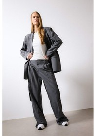 Resim DeFacto Pensli Palazzo Pantolon Wide Leg Geniş Bol Paça Kargo Cepli Yüksek Bel Basic Düz Standart Boy C2577AX24SPAR61 