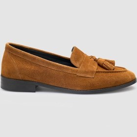 Resim %100 Hakiki Deri Taba Süet Kadın Loafer Taba 