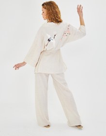 Resim TIFFANY&TOMATO Kuş Nakışlı Keten Görünümlü Kimono 