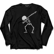 Resim Kendim Seçtim Iskelet Dansı Dabbing Skeleton Skull Kuru Kafa Uzun Kollu Tişört Baskılı Çocuk T-Shirt 