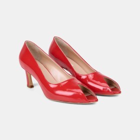 Resim Desa Kadın Kırmızı Açık Burunlu Rugan Deri Stiletto 