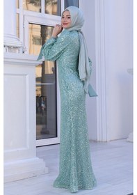 Resim Raika Moda Parıltılı Kol Detaylı Şimal Tesettür Büyük Abiye Mint 