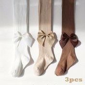 Resim 3'lü Paket Kızlar İçin Düz Renk Dikey Çizgili Fiyonklu Taytlar Tüm Mevsimler İçin, Kız Çocuk Taytları,Oyun Zamanı Giyim,Sevimli Taytlar,Çizgili Tasarım,Yumuşak Kumaş,Sadece elde yıkayın,Çoklu Paket Çorap,Çizgili Tayt,Küçük Kızlar 