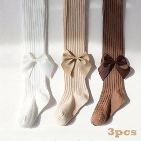 Resim 3'lü Paket Kızlar İçin Düz Renk Dikey Çizgili Fiyonklu Taytlar Tüm Mevsimler İçin, Kız Çocuk Taytları,Oyun Zamanı Giyim,Sevimli Taytlar,Çizgili Tasarım,Yumuşak Kumaş,Sadece elde yıkayın,Çoklu Paket Çorap,Çizgili Tayt,Küçük Kızlar 