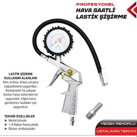 Resim Motosiklet Lastik Hava Ölçme Saati Hortumlu 2 Rekorlu 