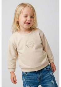 Resim Breeze Kız Çocuk Sweatshirt Güpürlü Kalp Arma Detaylı 2-6 Yaş, Krem Krem 