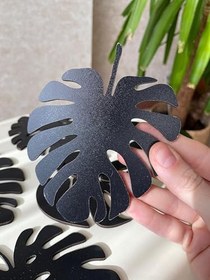 Resim Siyah 6'lı Ahşap Monstera Yaprak Bardak Altlığı Seti 