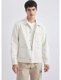 Resim DeFacto Regular Fit Polo Yaka Keten Karışımlı Düğmeli Cepli Yazlık Gömlek Ceket B4529AX24SPBG307 