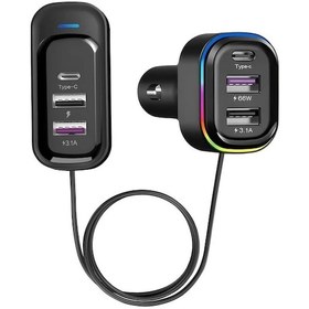 Resim Wangxi Araç Hızlı Şarj Cihazı Siyah 6 Port 3 Port Arka Koltuk Genişletilebilir Araç İçi Elektronik Adaptör 