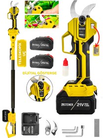 Resim STEİNER S-50 Mm Dijital Kömürsüz Akülü Bağ Dal Ağaç Kesme Biçme Budama Şarjlı Makası Makinesi + Teleskop 
