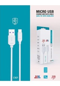 Resim Syrox C107 Micro Usb Hızlı Şarj Ve Data Kablosu 1Mt 3.0A 18W Beyaz 