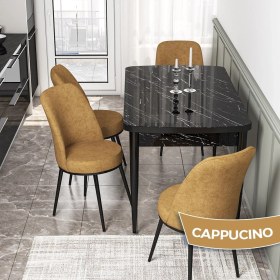 Resim Canisa Concept Kor Serisi, Siyah Mermer Desen 70X114 Açılabilir Mutfak Masa Takımı, 4 Sandalye 