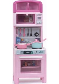 Resim Çocuklar İçin Oyuncak Mini Mutfak Seti Fırınlı & Dolaplı Eğitici Oyun Mutfağı 