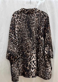 Resim Kız Çocuk Tesettür Tunik Boy Düğmeli Leopar Desen Gömlek Saten Bluz - Siyah - 10 Yaş 