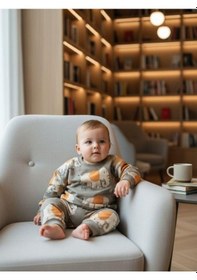 Resim Zekids Erkek Bebek Yumuşak Dokulu Fil Desenli Sweatshirt-16377 Haki 
