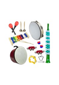 Resim Midex Örf Aletleri Seti Median Paket-2 Maracas Zil Kastanyet Üçgen Ritim Ksilofon Davul Tef 11 Parça 