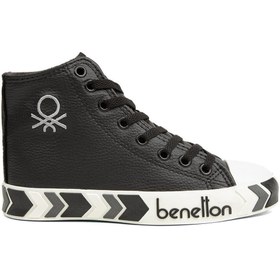 Resim Benetton Siyah/Beyaz Suni Deri - Günlük Kadın Sneaker Spor Ayakkabı BN-30721 