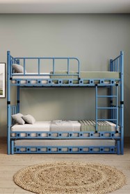 Resim ARGİMO Zambak Yavrulu Genç Çocuk Odası Metal Ranza Ve Karyola 90x200 Lacivert 